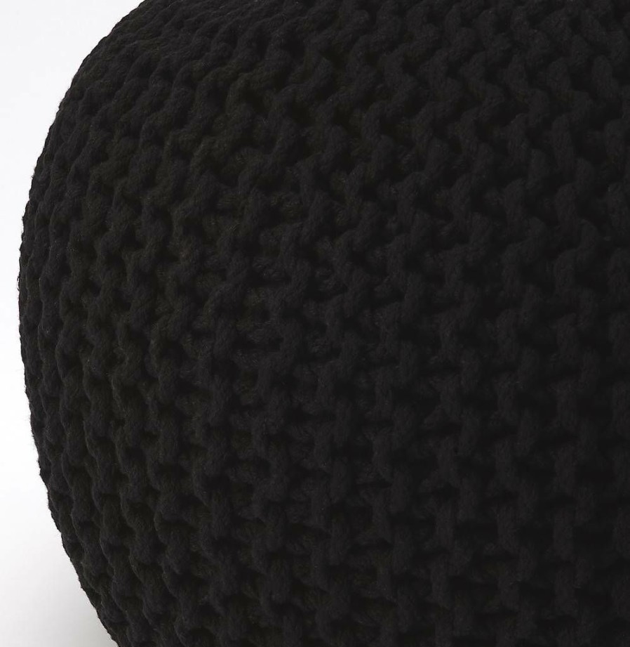 Benches * | Online Pincushion Black Woven Pouffe Butler Specialty 3689295