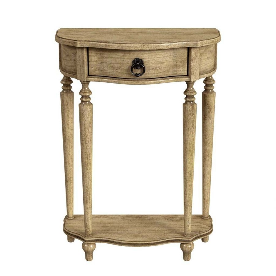 Console & Sofa Tables * | Fire Sale Ashby Demilune Antique Beige Console Table With Storage Butler Specialty 2101424