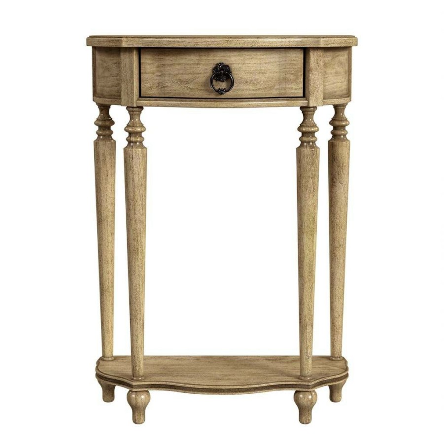 Console & Sofa Tables * | Fire Sale Ashby Demilune Antique Beige Console Table With Storage Butler Specialty 2101424