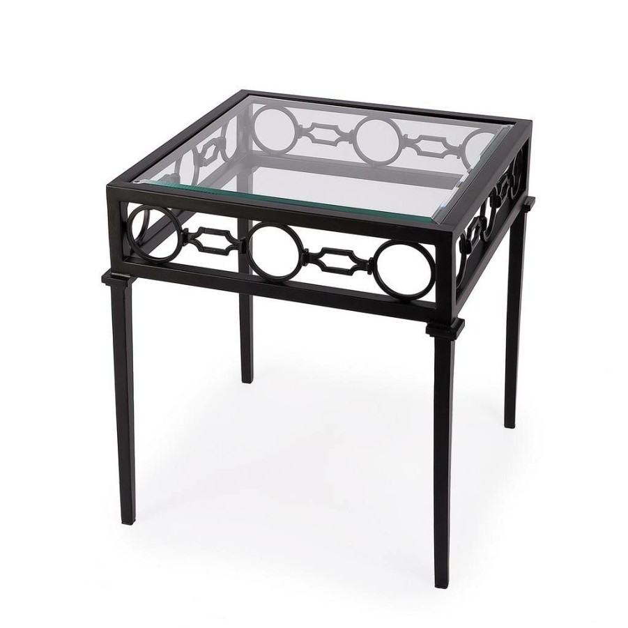 End & Side Tables * | Online Discount Southport Iron Upholstered Outdoor End Table, Black Butler Specialty 5664437