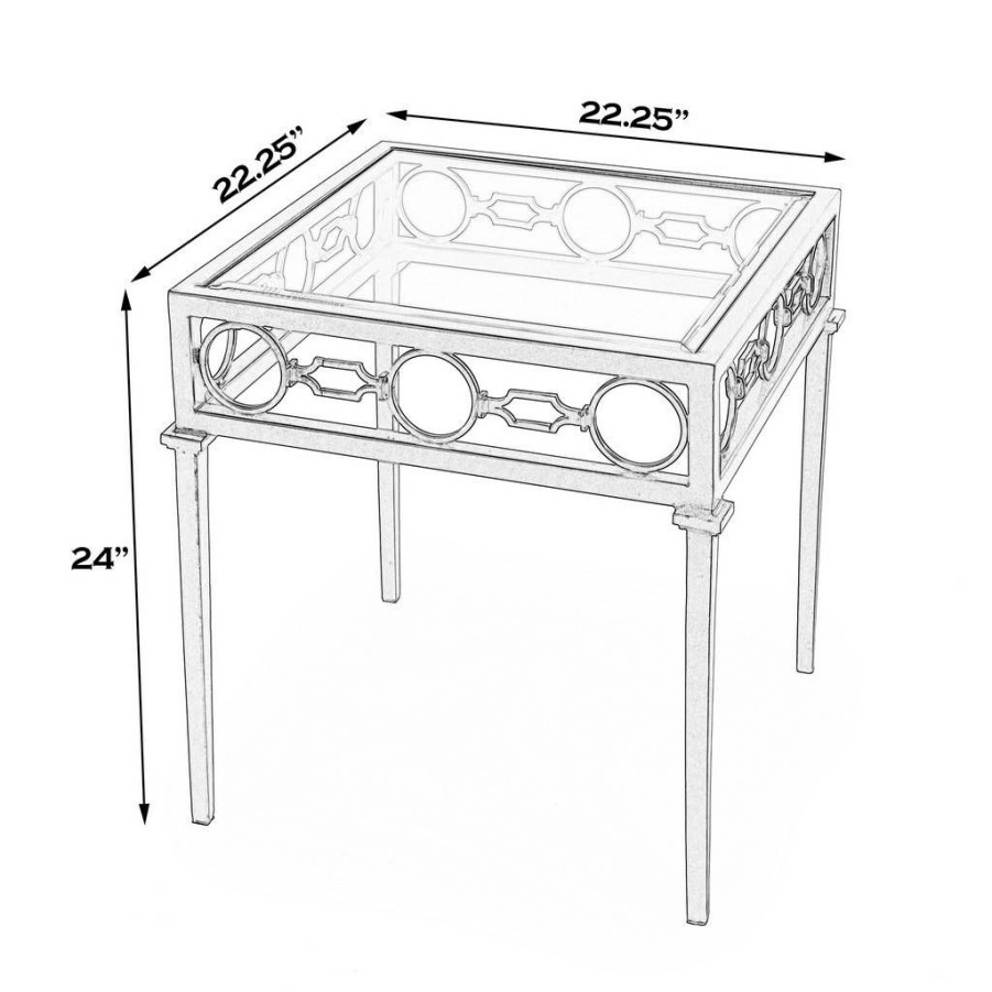 End & Side Tables * | Online Discount Southport Iron Upholstered Outdoor End Table, Black Butler Specialty 5664437