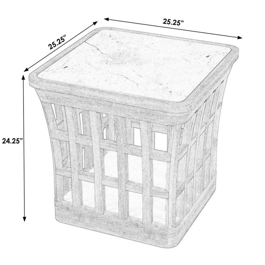 End & Side Tables * | Cheap Online Monhegan Outdoor Teak And Marble End Table, Cream, Light Brown Butler Specialty 5665436