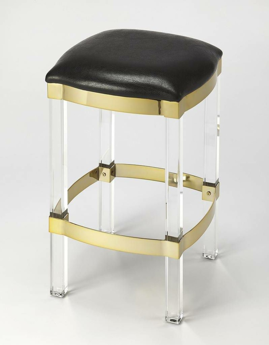 Barstools * | Shop New Jordan Counter Stool In Acrylic & Black Leather Butler Specialty 5322034