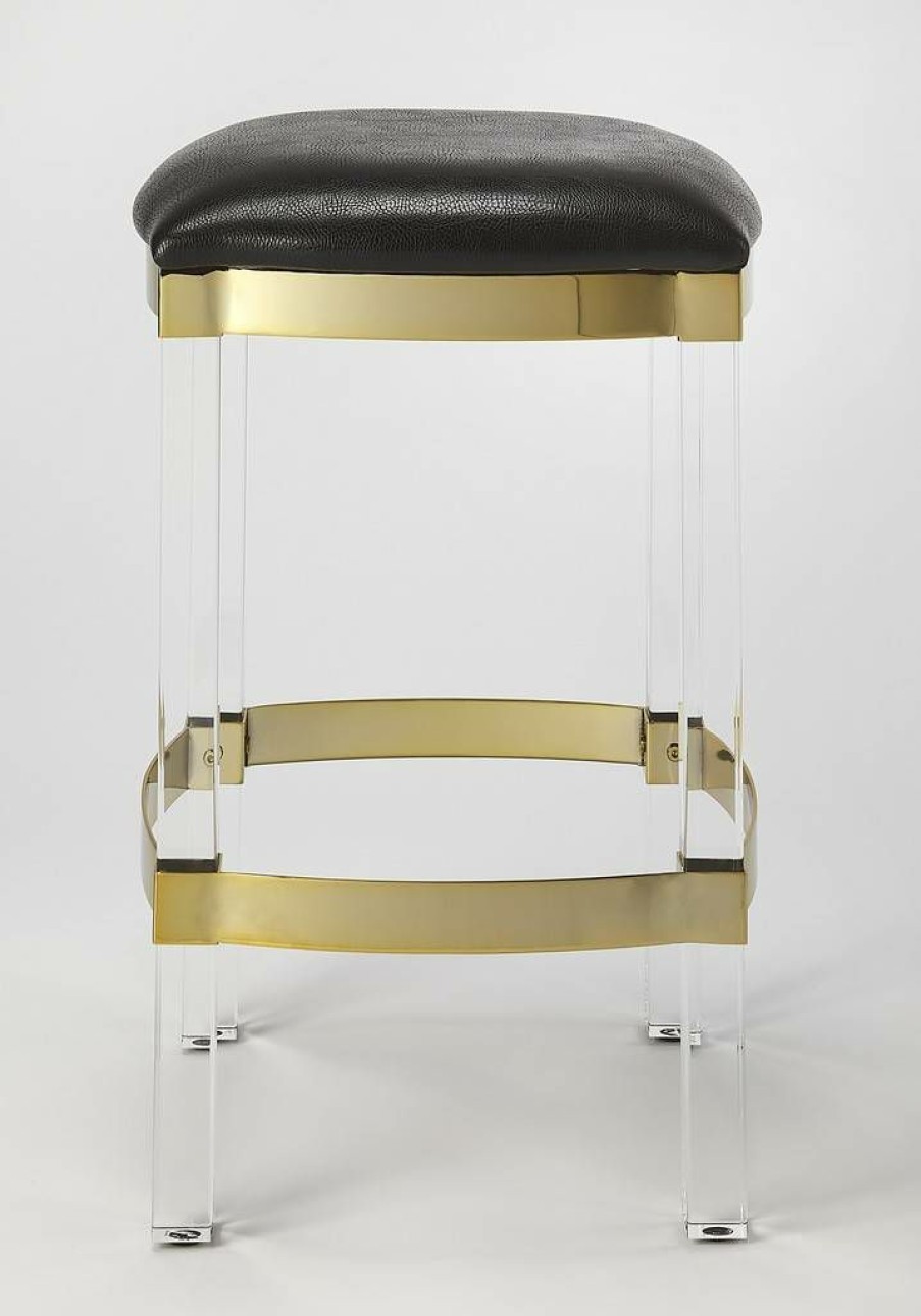 Barstools * | Shop New Jordan Counter Stool In Acrylic & Black Leather Butler Specialty 5322034