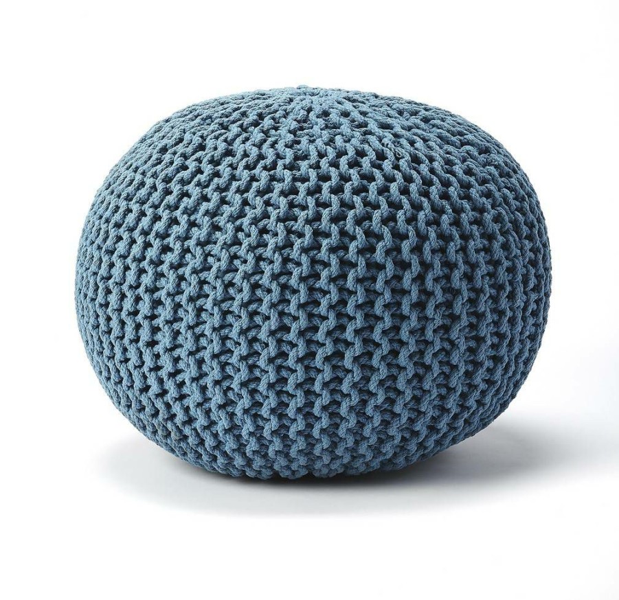 Benches * | Online Pincushion Blue Woven Pouffe Butler Specialty 3689291