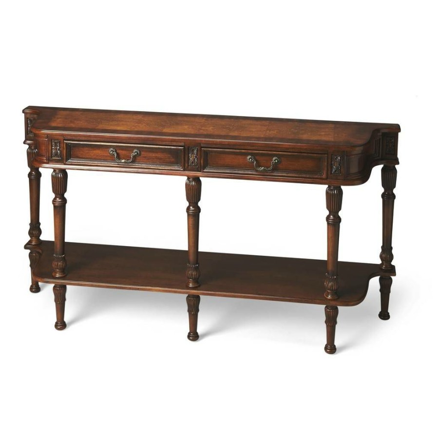 Console & Sofa Tables * | Clearance Sale Merrion Olive Ash Burl Console Table Butler Specialty 872101