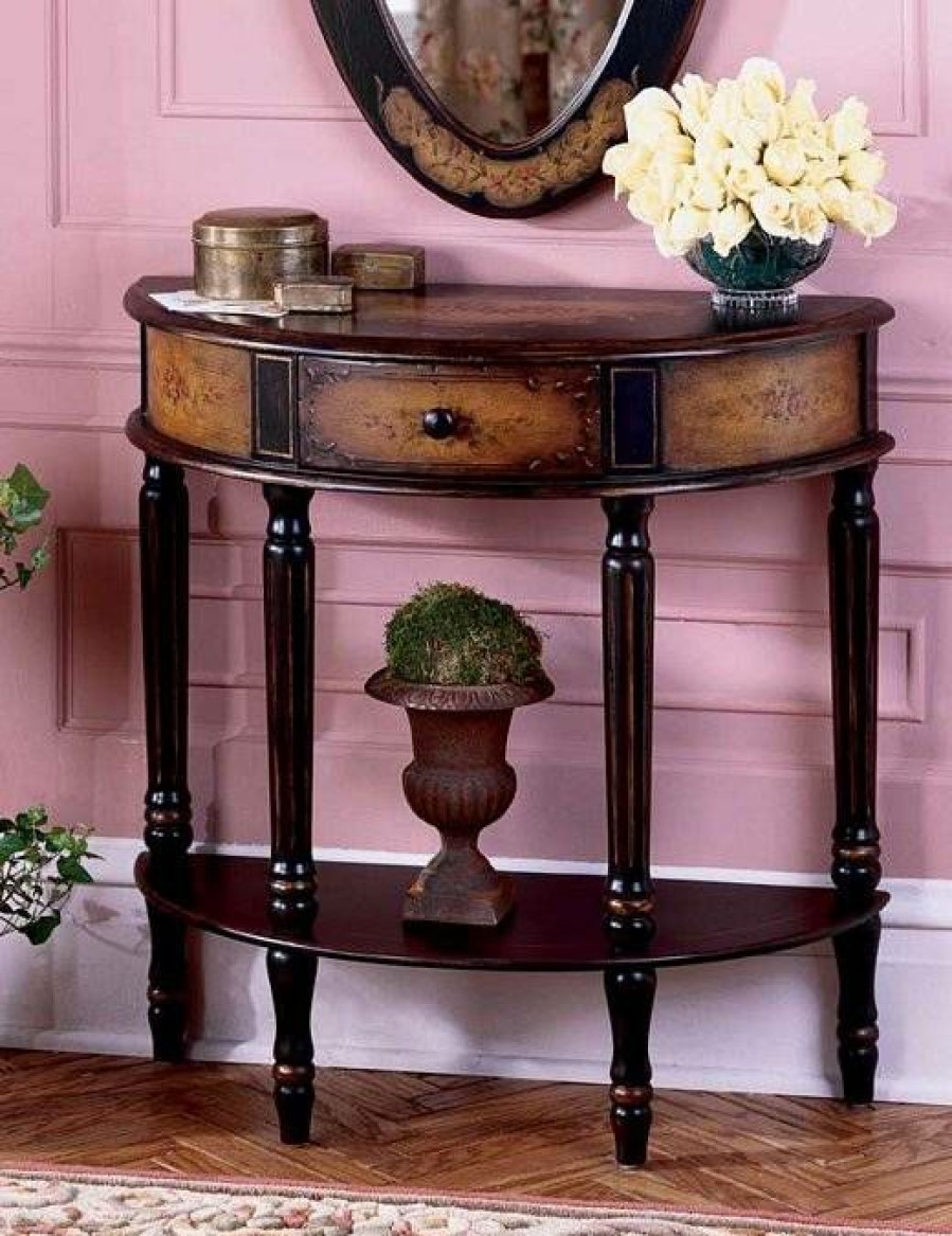 Console & Sofa Tables * | Quick Delivery Coffee Hand Painted Demilune Console Table Butler Specialty 0667059