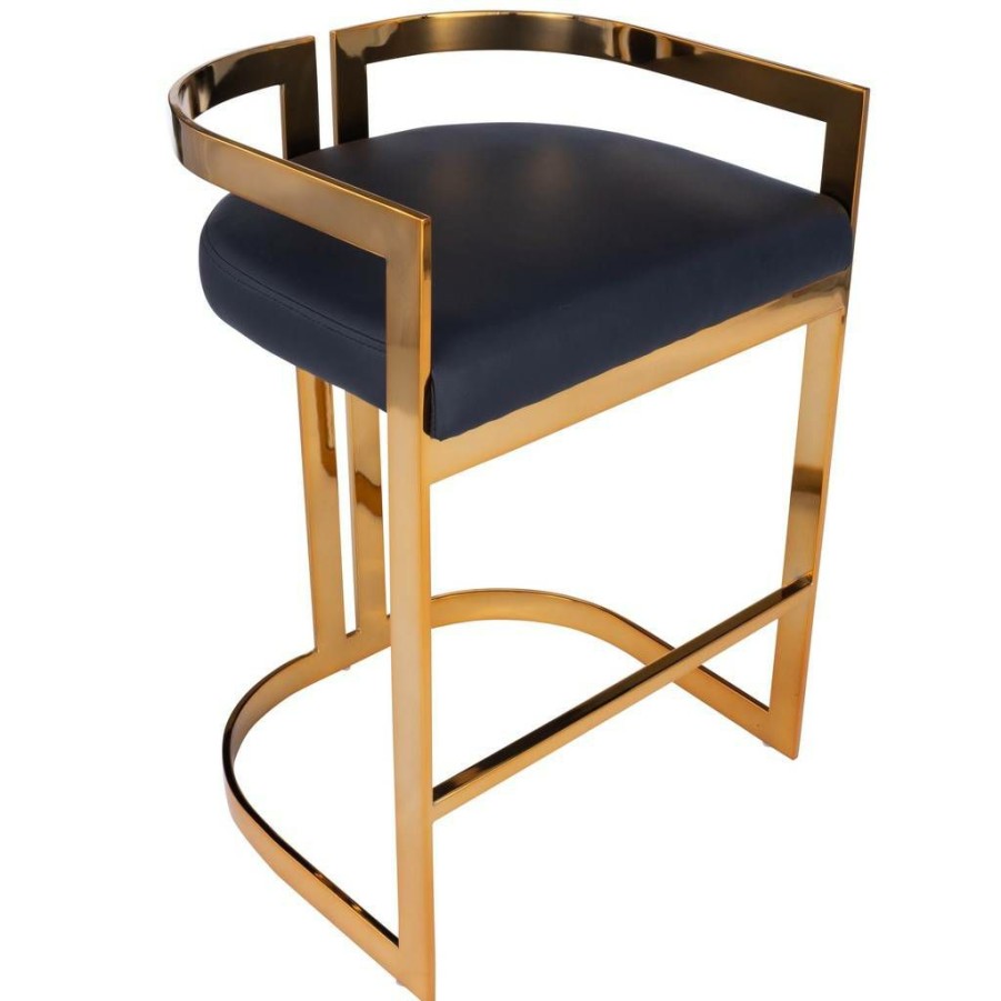 Barstools * | Shoping Clarence Counter Stool In Gold & Black Faux Leather Butler Specialty 5377034