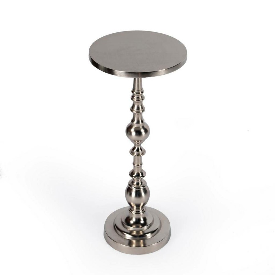 End & Side Tables * | Sales Butler Darien Round Nickel Pedestal End Table Butler Specialty 4324220