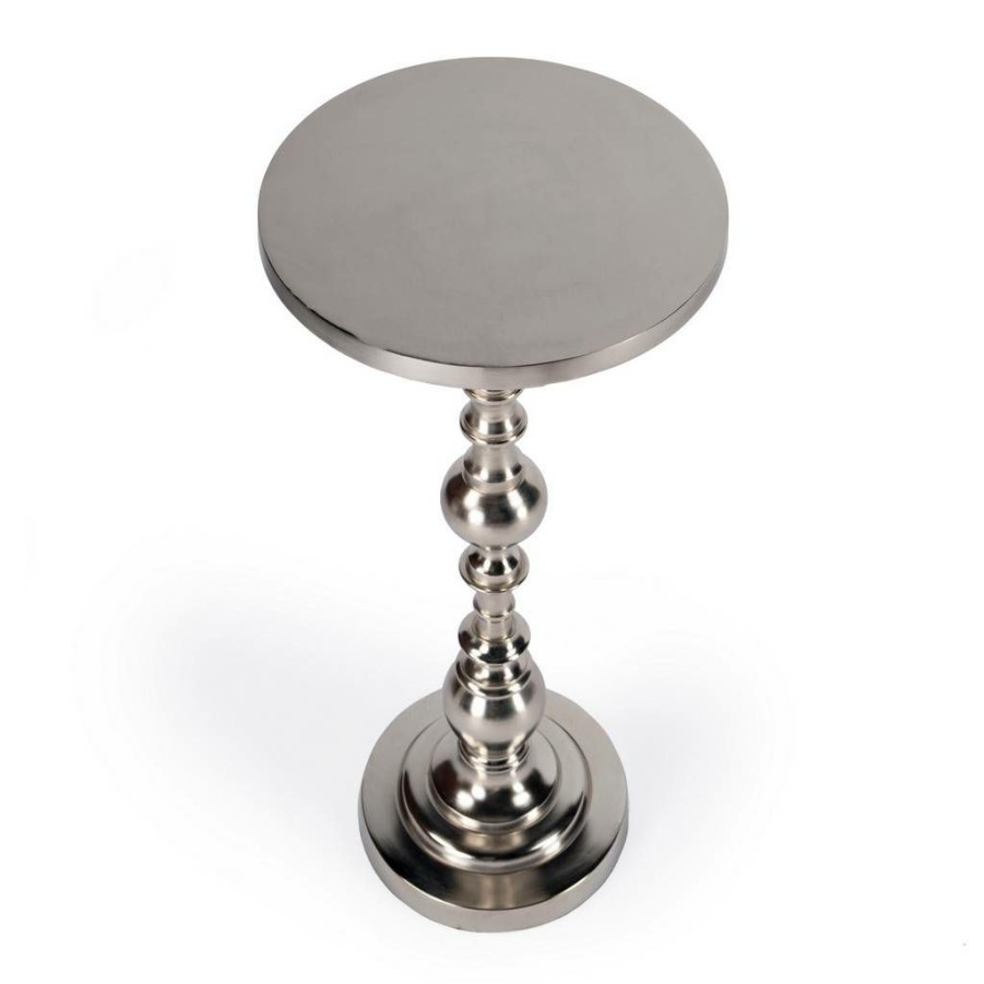 End & Side Tables * | Sales Butler Darien Round Nickel Pedestal End Table Butler Specialty 4324220