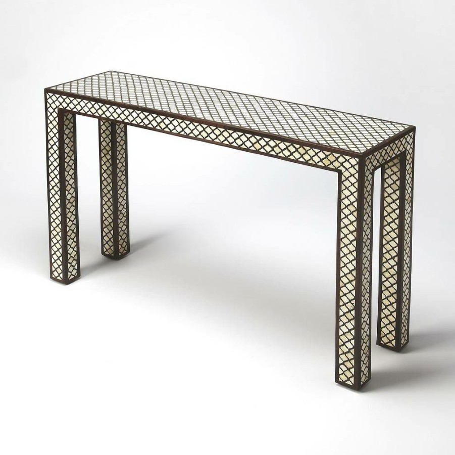 Console & Sofa Tables * | Clearance Sale Basan Wood & Bone Inlay Console Table Butler-6115338