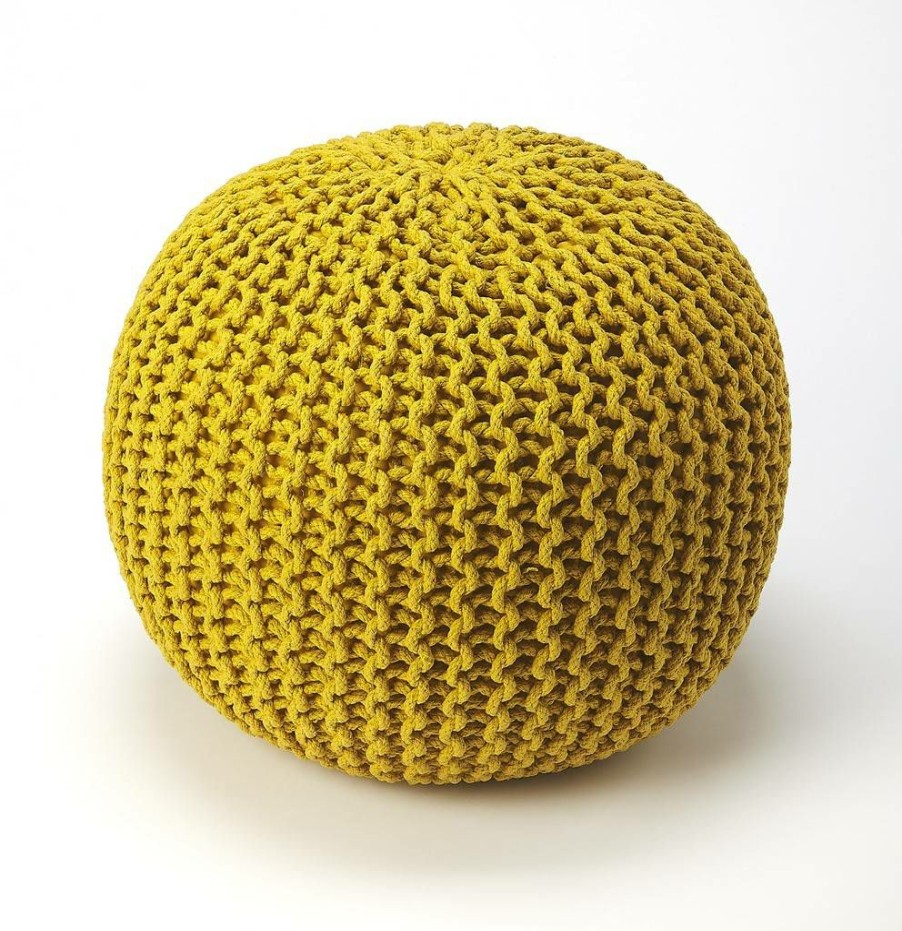 Benches * | Limited Edition Pincushion Yellow Woven Pouffe Butler Specialty 3689289