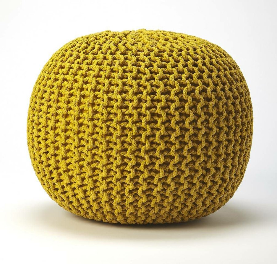 Benches * | Limited Edition Pincushion Yellow Woven Pouffe Butler Specialty 3689289