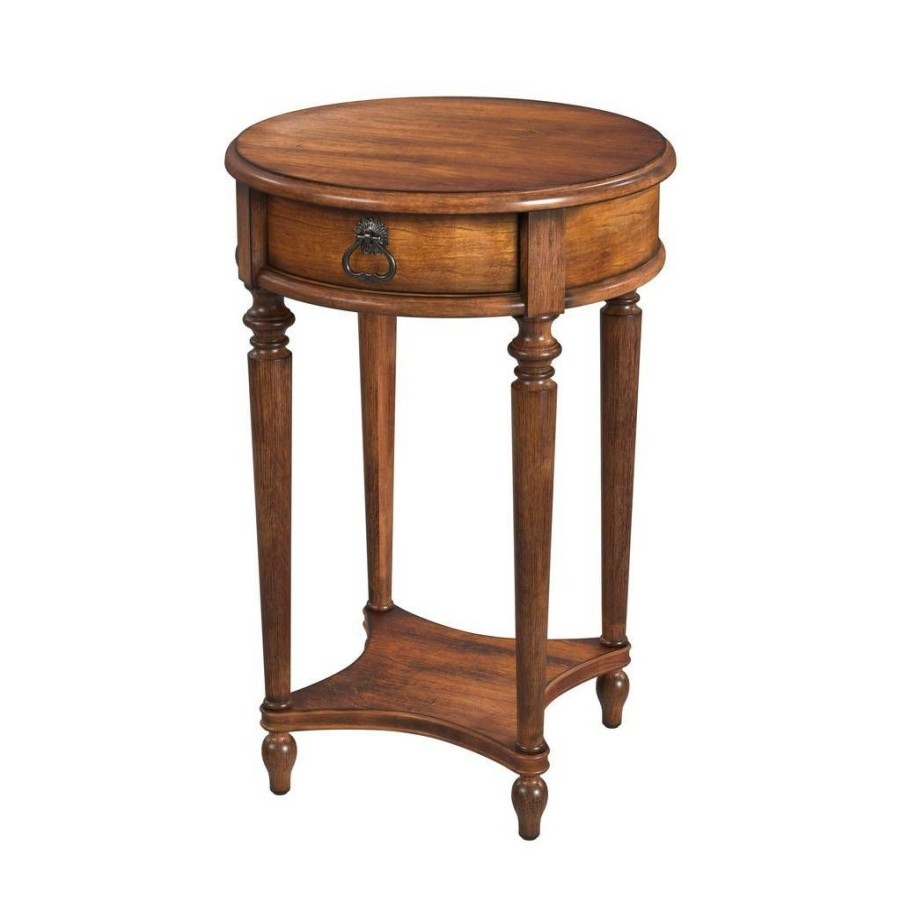 End & Side Tables * | Latest Jules 1-Drawer Round End Table, Antique Cherry, Brown Butler Specialty 2096011