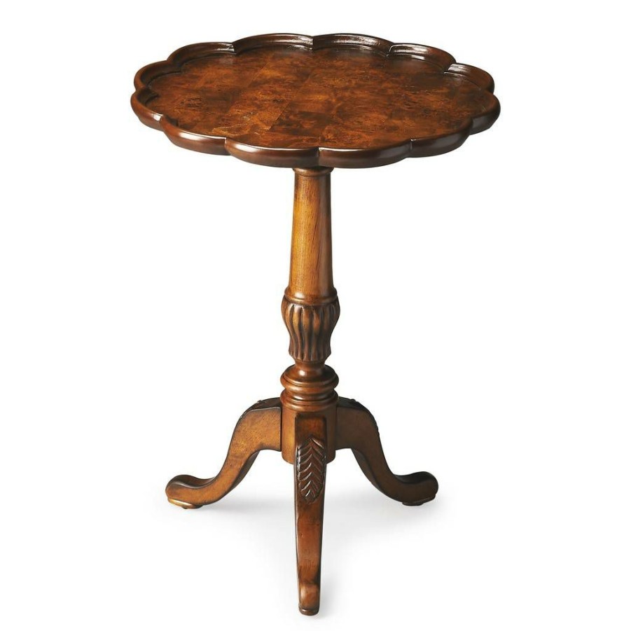 End & Side Tables * | Popular Olive Ash Burl Pedestal Table Butler Specialty 1482101