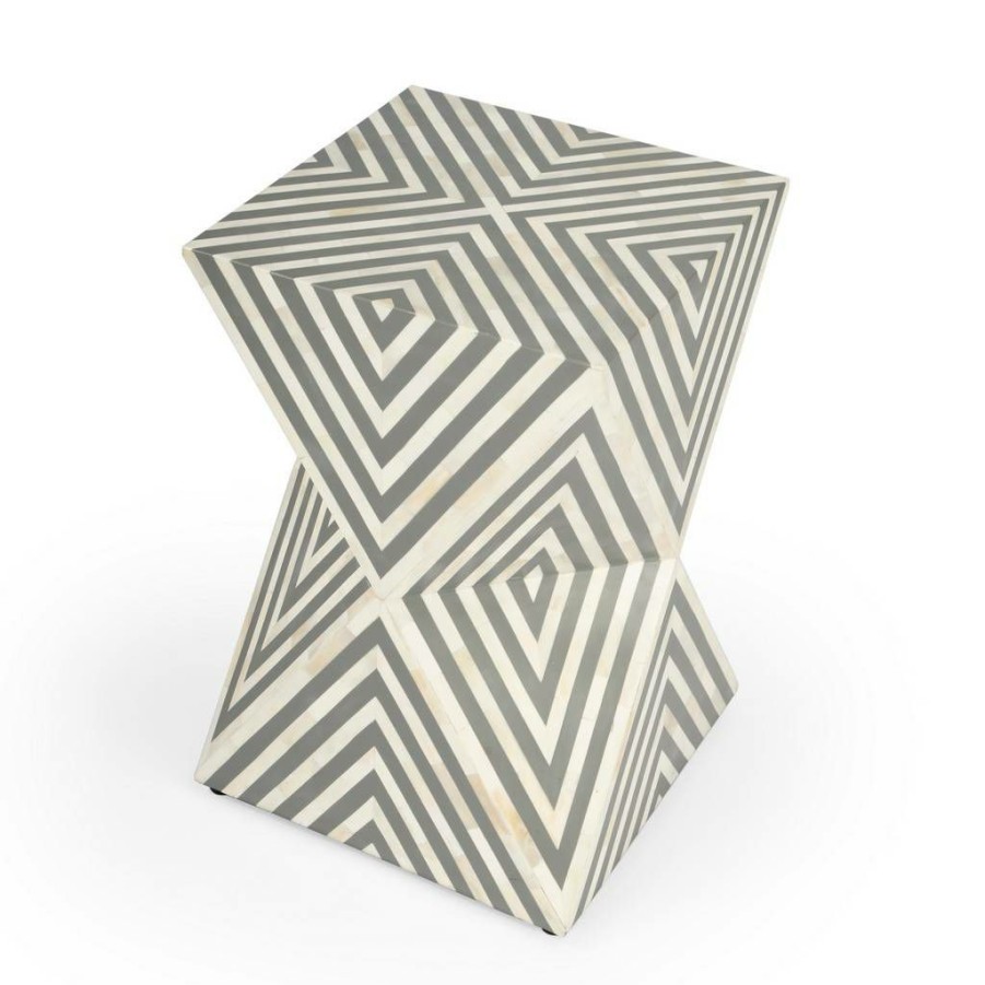 End & Side Tables * | Sales Butler Anais White And Grey Bone Inlay End Table Butler Specialty 5510321