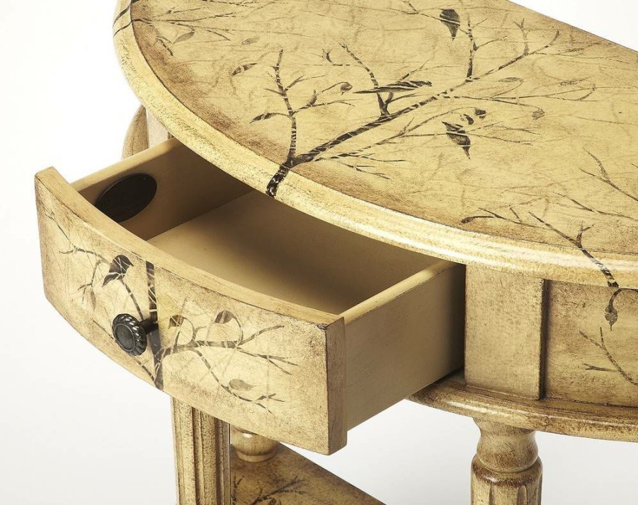 Console & Sofa Tables * | With Discount Mozart Winter Forest Painted Demilune Console Table Butler Specialty 667130