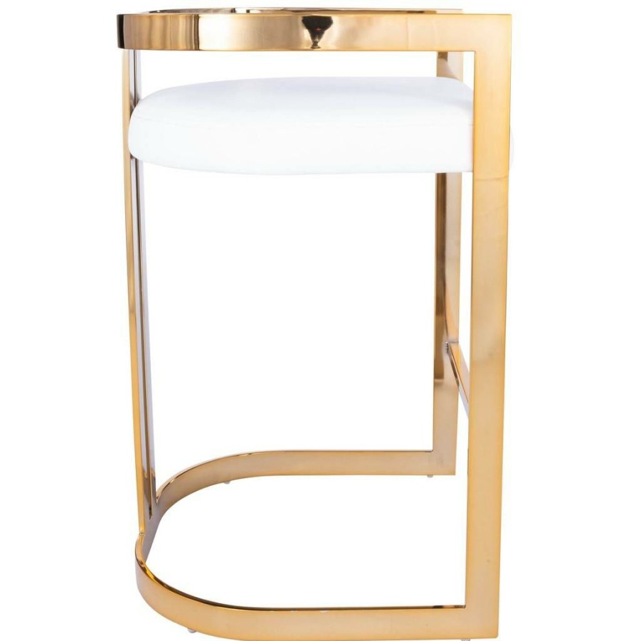 Barstools * | Best Choice Clarence Counter Stool In Gold & White Faux Leather Butler Specialty 5377402