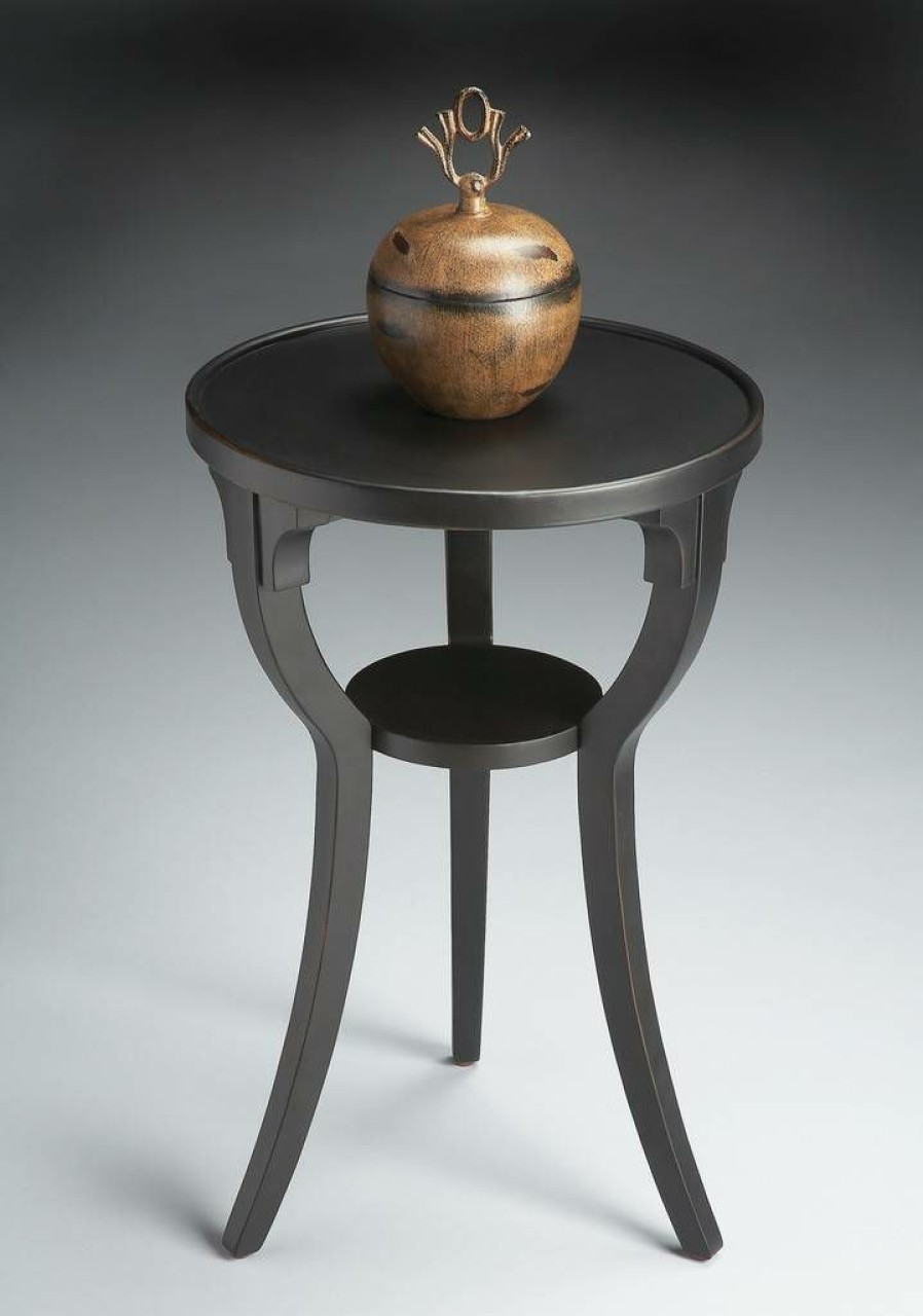 End & Side Tables * | Shoping Black Licorice Round Accent Table Butler Specialty 1328111