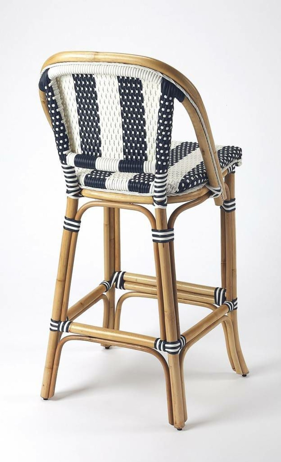 Barstools * | Discount Lila Blue & White Stripe Rattan Bar Stool Butler Specialty 3715291