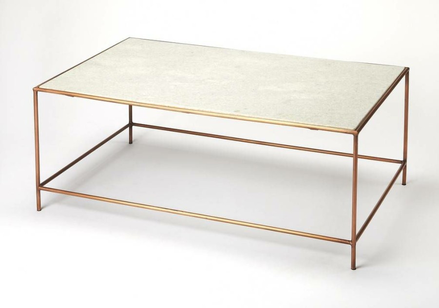 Coffee Tables * | Fire Sale Copperfield White Marble Coffee Table Butler Specialty 3871389