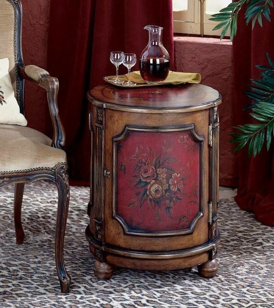 End & Side Tables * | With Discount Red Hand Painted Drum Table Butler Specialty 0584065