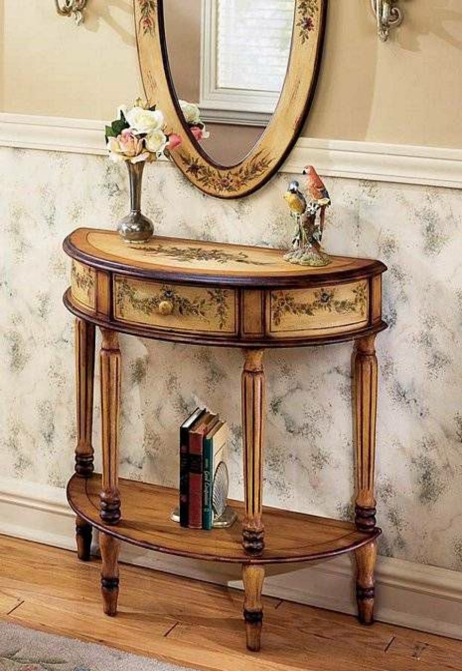 Console & Sofa Tables * | Featured Light Hand Painted Demilune Console Table Butler Specialty 0667051