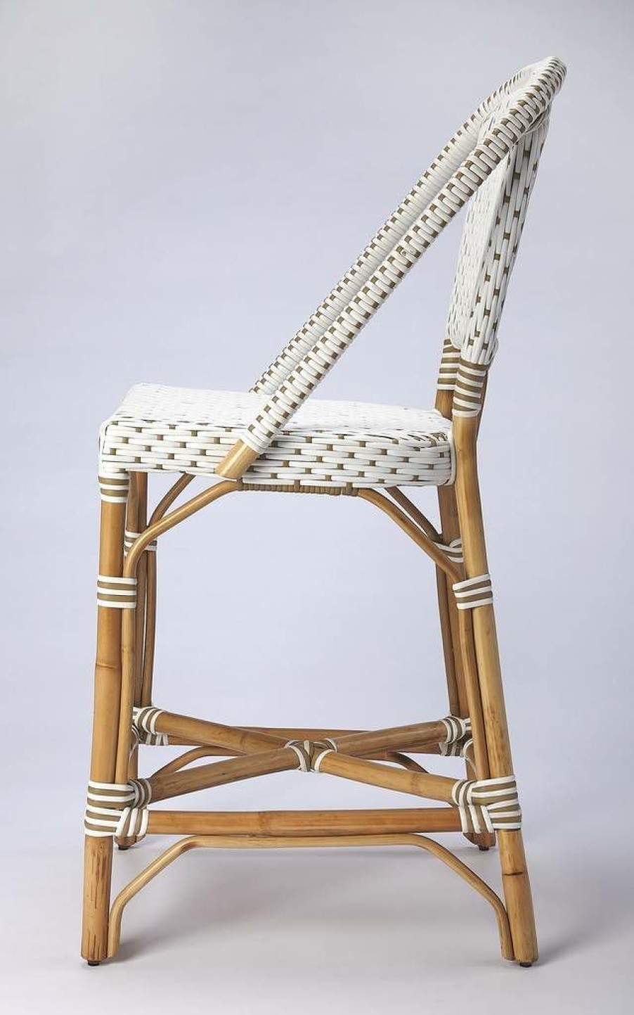 Barstools * | Discount Solstice Counter Stool In White & Tan Rattan Butler Specialty 5399415