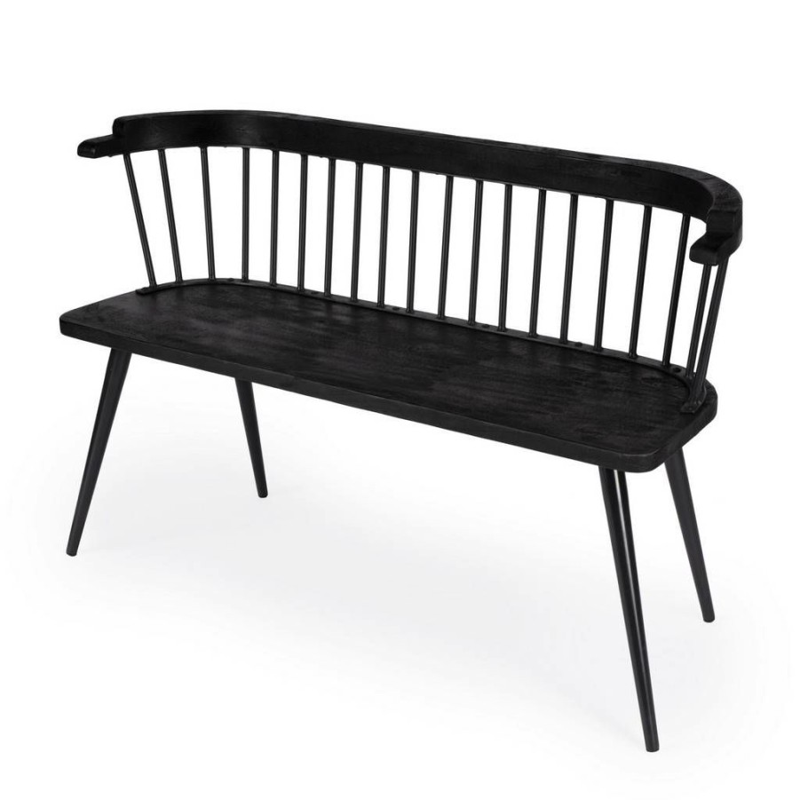 Benches * | Classical Tempe Mango Wood Spindle Back 51.25 W Bench, Black Butler Specialty 5615295