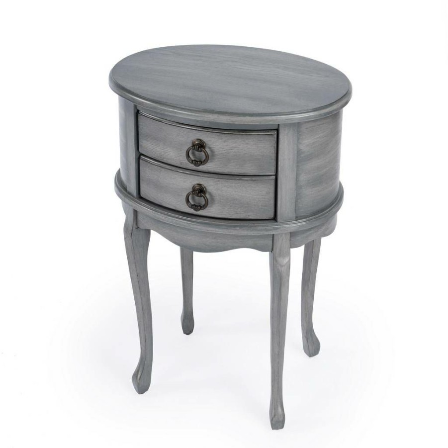 End & Side Tables * | Shoping Whitley Powder Gray Oval Side Table Butler Specialty 1589418