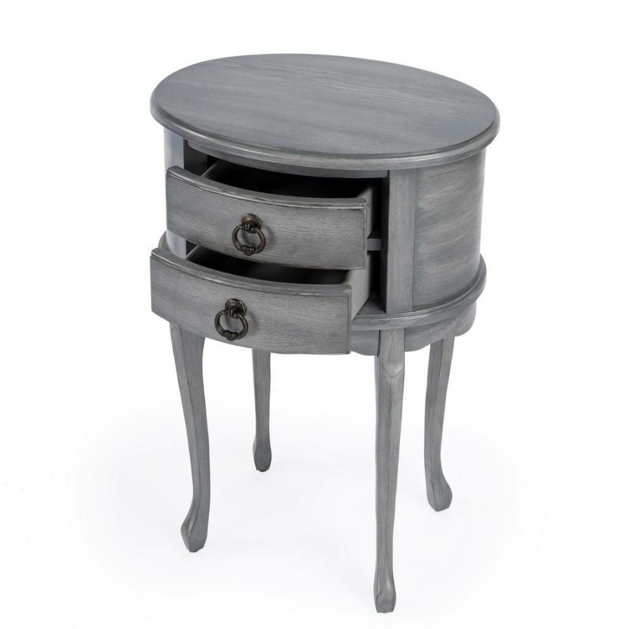 End & Side Tables * | Shoping Whitley Powder Gray Oval Side Table Butler Specialty 1589418