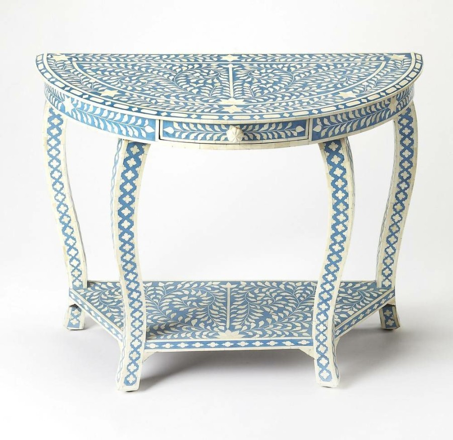 Console & Sofa Tables * | With Discount Darrieux Blue Bone Inlay Demilune Console Table Butler Specialty 3881319