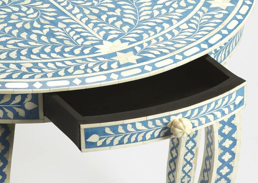 Console & Sofa Tables * | With Discount Darrieux Blue Bone Inlay Demilune Console Table Butler Specialty 3881319