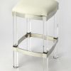 Barstools * | Hot Selling Jordan Counter Stool In Acrylic & White Leather Butler Specialty 5322411