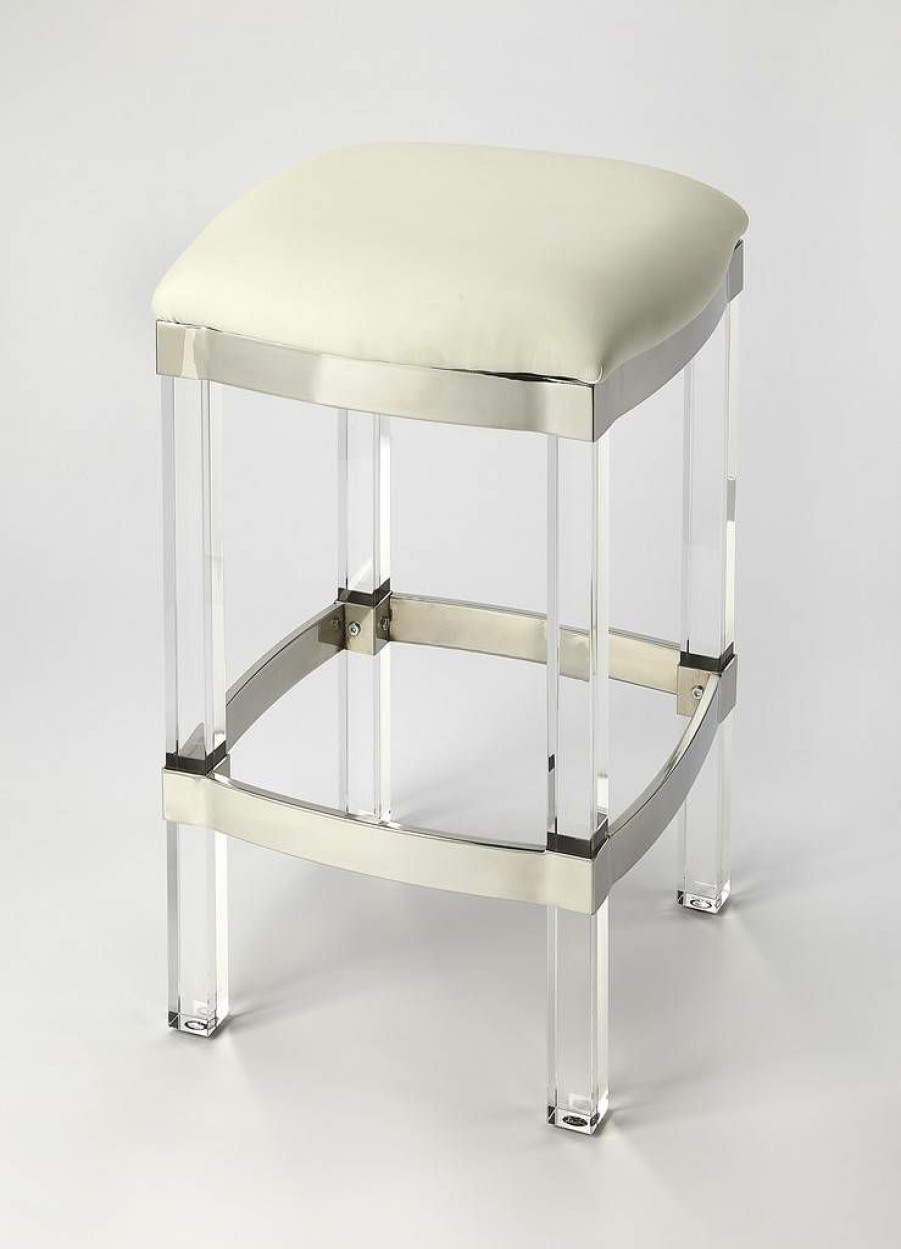 Barstools * | Hot Selling Jordan Counter Stool In Acrylic & White Leather Butler Specialty 5322411