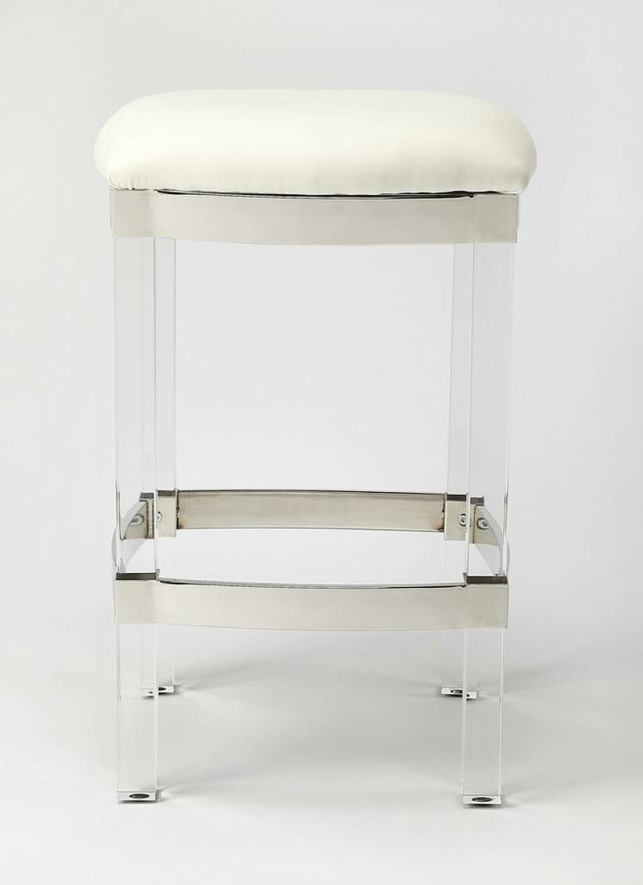 Barstools * | Hot Selling Jordan Counter Stool In Acrylic & White Leather Butler Specialty 5322411