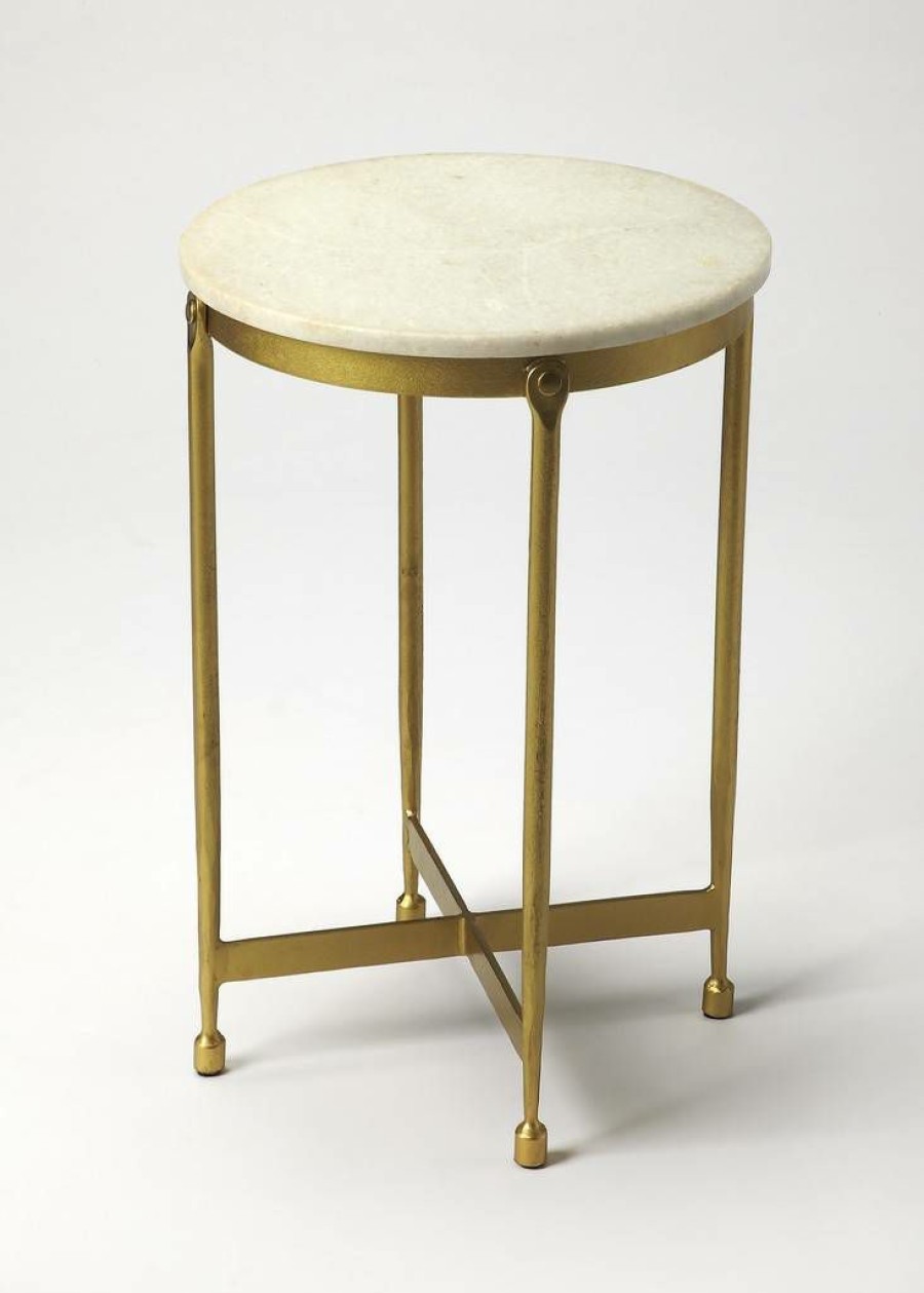 End & Side Tables * | Sales Claypool White Marble End Table Butler-9351025