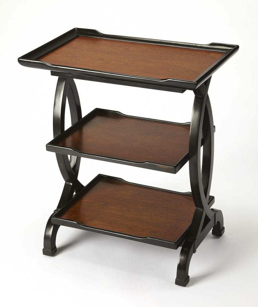 End & Side Tables * | Shop New Kimiko 3 Tier Side Table, Dark Brown Butler Specialty 1570109