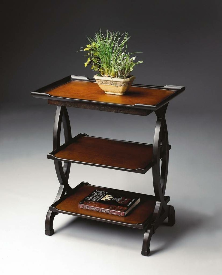 End & Side Tables * | Shop New Kimiko 3 Tier Side Table, Dark Brown Butler Specialty 1570109