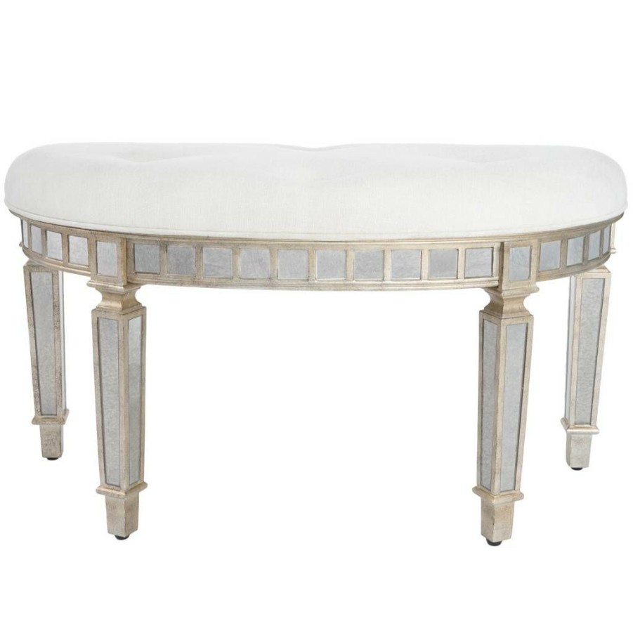 Benches * | Online Store Garbo Mirrored Demilune Bench Butler Specialty 3636146