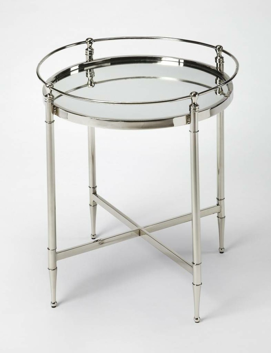 End & Side Tables * | Sales Crosby Metal & Mirror End Table Butler Specialty 3939140