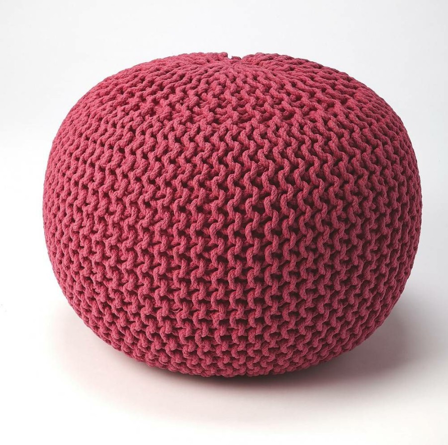 Benches * | Classical Pincushion Pink Woven Pouffe Butler Specialty 3689193