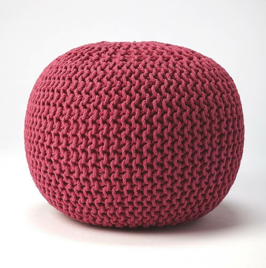 Benches * | Classical Pincushion Pink Woven Pouffe Butler Specialty 3689193