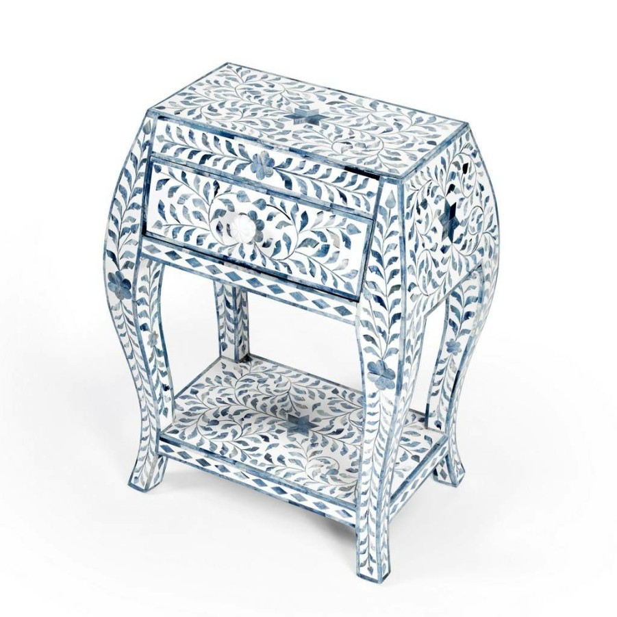 End & Side Tables * | Classical Butler Trubadur Blue And White Bone Inlay Side Table Butler Specialty 5530417