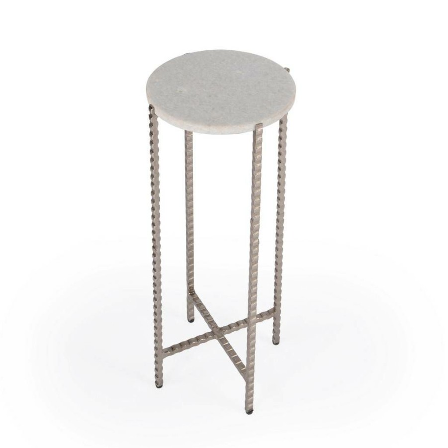 End & Side Tables * | Special Offers Butler Nigella White Marble And Silver Cross Legs Side Table Butler Specialty 5612425