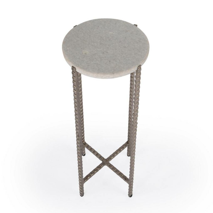 End & Side Tables * | Special Offers Butler Nigella White Marble And Silver Cross Legs Side Table Butler Specialty 5612425