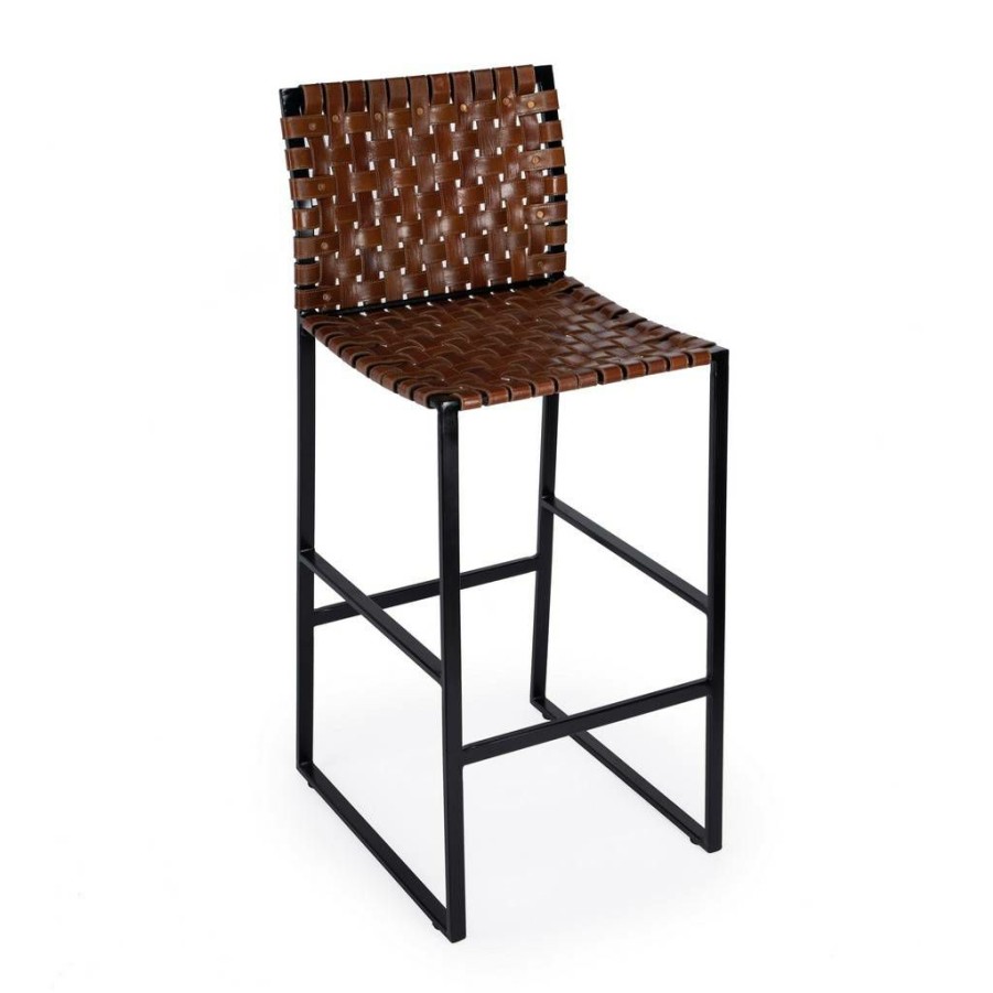 Barstools * | Fire Sale Urban Bar Stool In Brown Woven Leather Butler Specialty 5445344