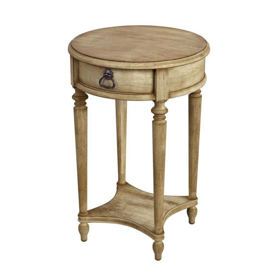 End & Side Tables * | Sales Jules 1 Drawer Round End Table With Storage, Beige Butler Specialty 2096424