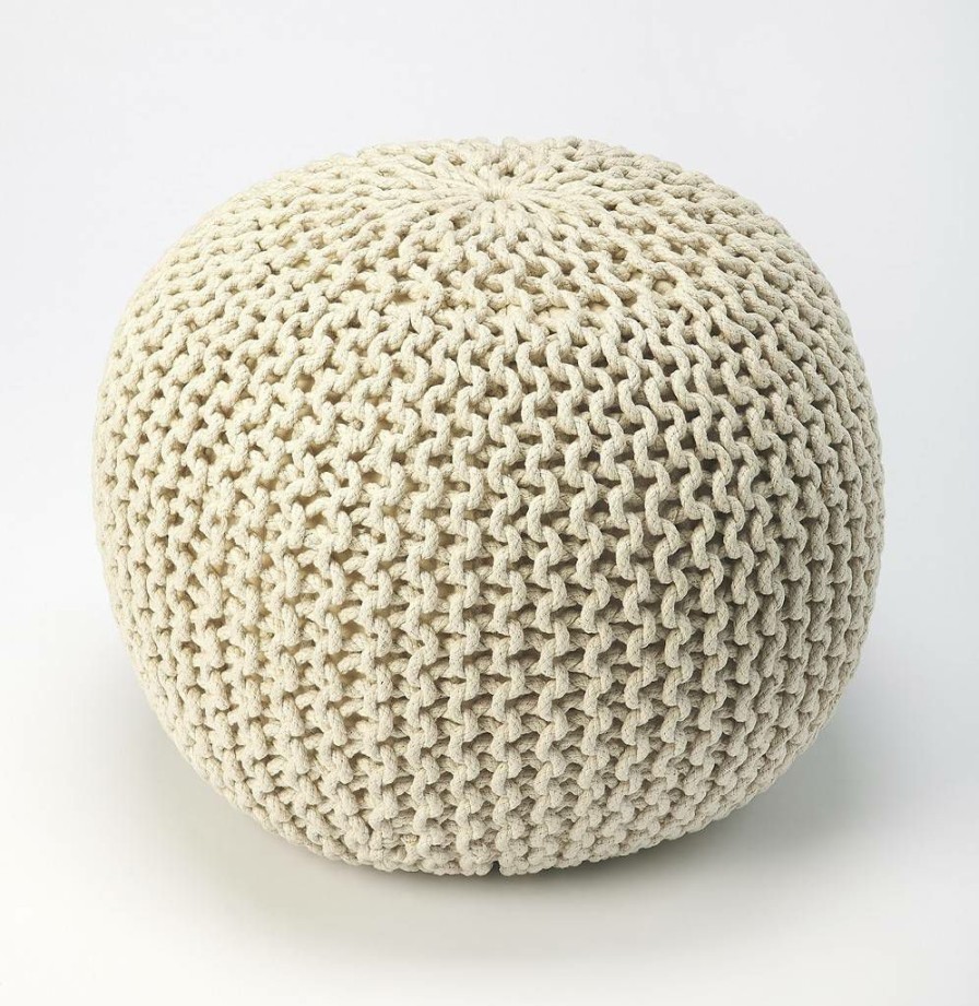 Benches * | Featured Pincushion Cream Woven Pouffe Butler Specialty 3689984