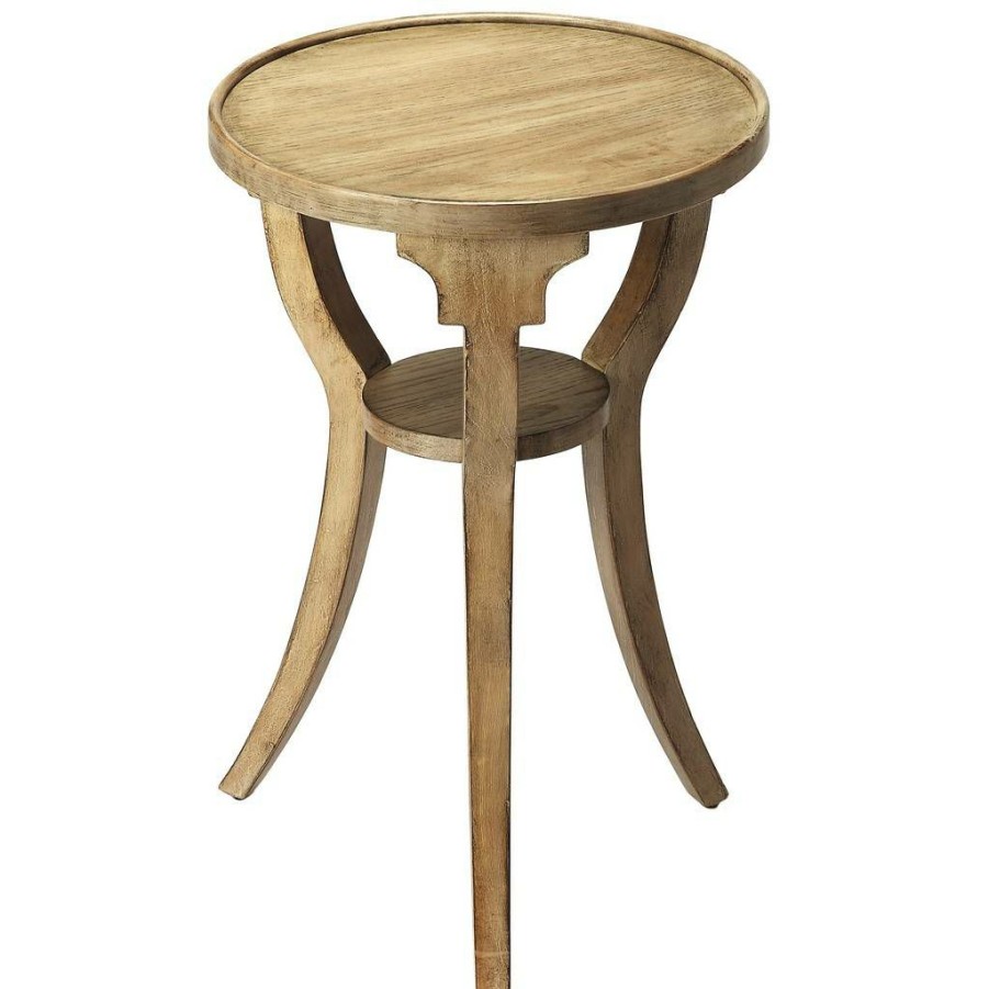 End & Side Tables * | Fire Sale Dalton Driftwood Round Accent Table Butler Specialty 1328247